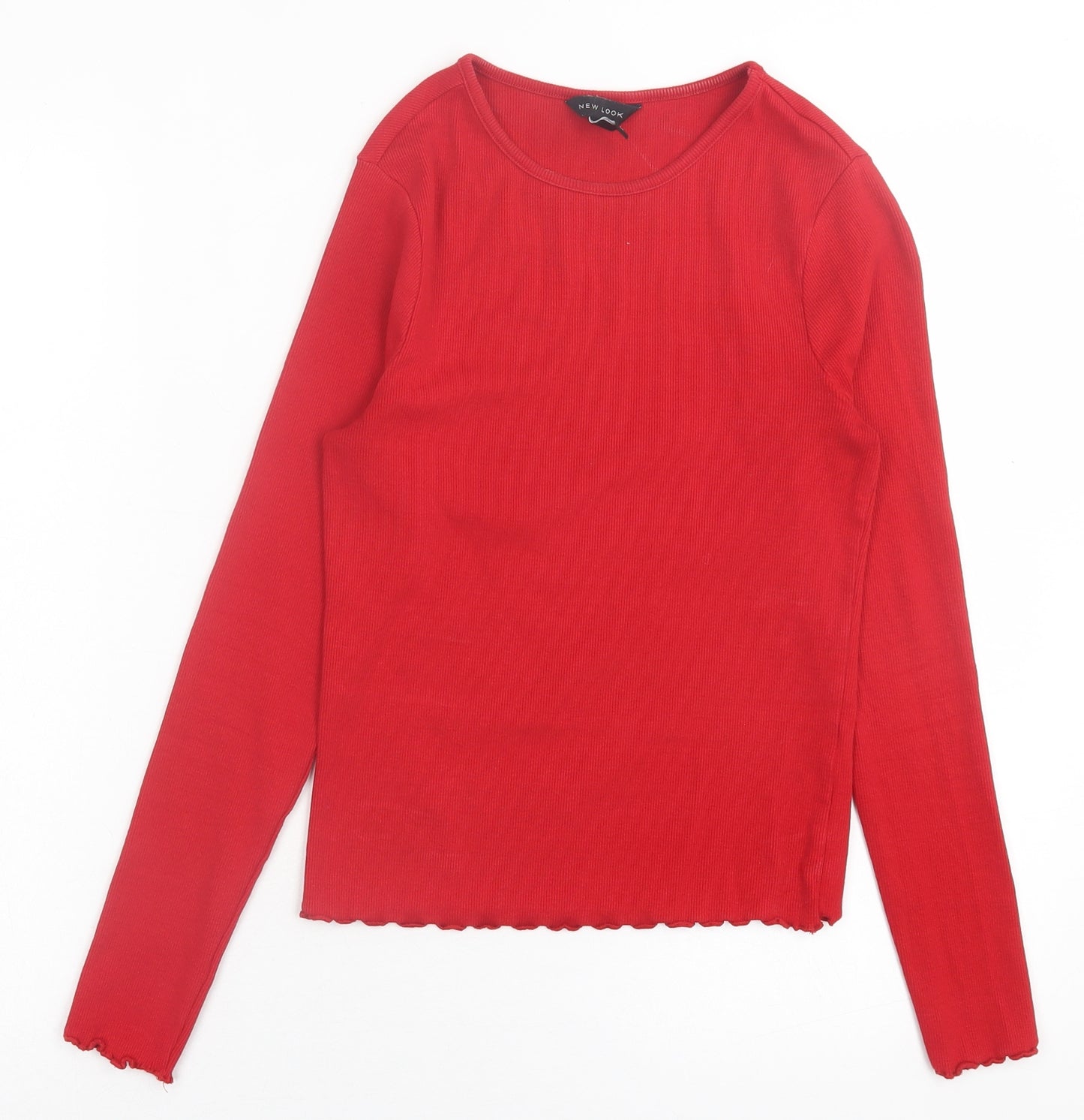New Look Womens Red  Cotton Basic T-Shirt Size 12 Crew Neck - Lettuce Edging