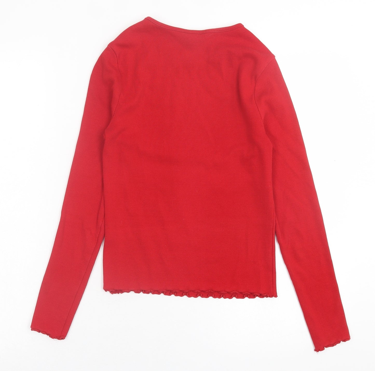 New Look Womens Red  Cotton Basic T-Shirt Size 12 Crew Neck - Lettuce Edging