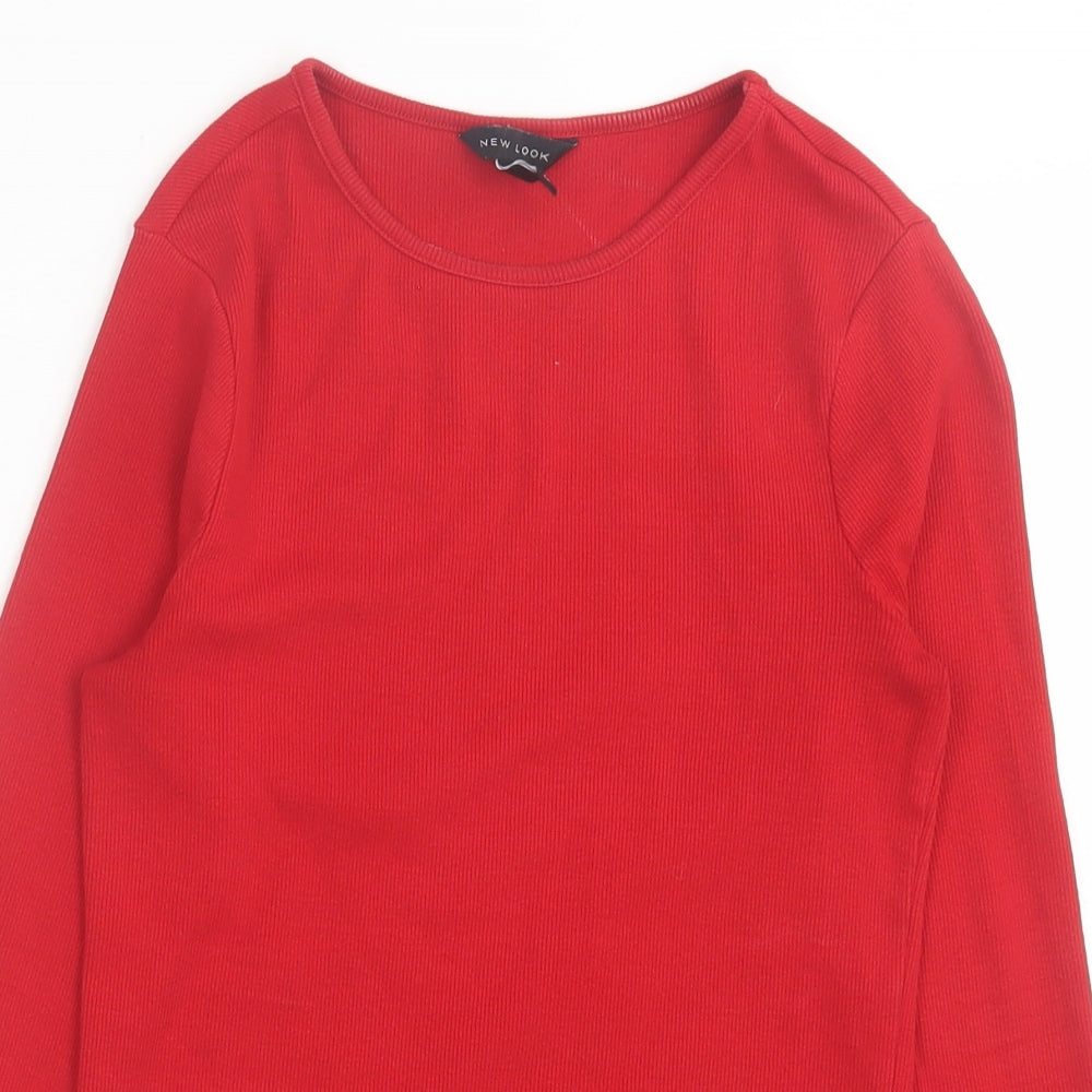 New Look Womens Red  Cotton Basic T-Shirt Size 12 Crew Neck - Lettuce Edging