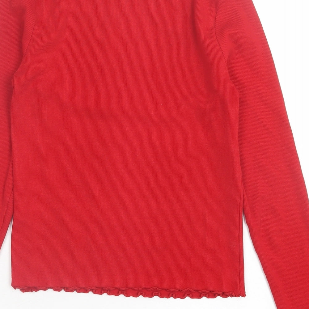 New Look Womens Red  Cotton Basic T-Shirt Size 12 Crew Neck - Lettuce Edging