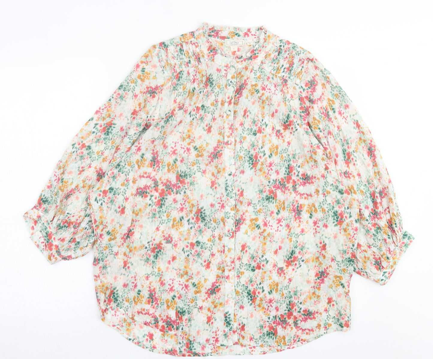 Fat Face Womens Multicoloured Floral Cotton Basic Button-Up Size S Crew Neck