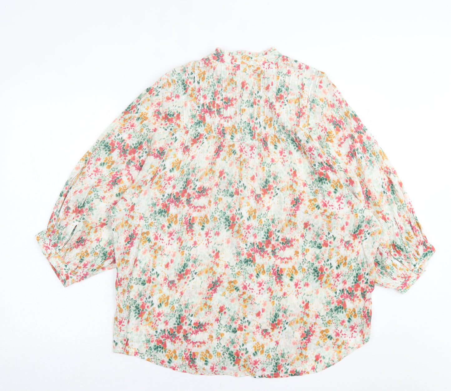 Fat Face Womens Multicoloured Floral Cotton Basic Button-Up Size S Crew Neck