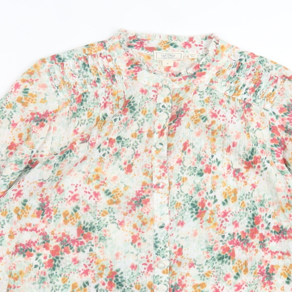 Fat Face Womens Multicoloured Floral Cotton Basic Button-Up Size S Crew Neck