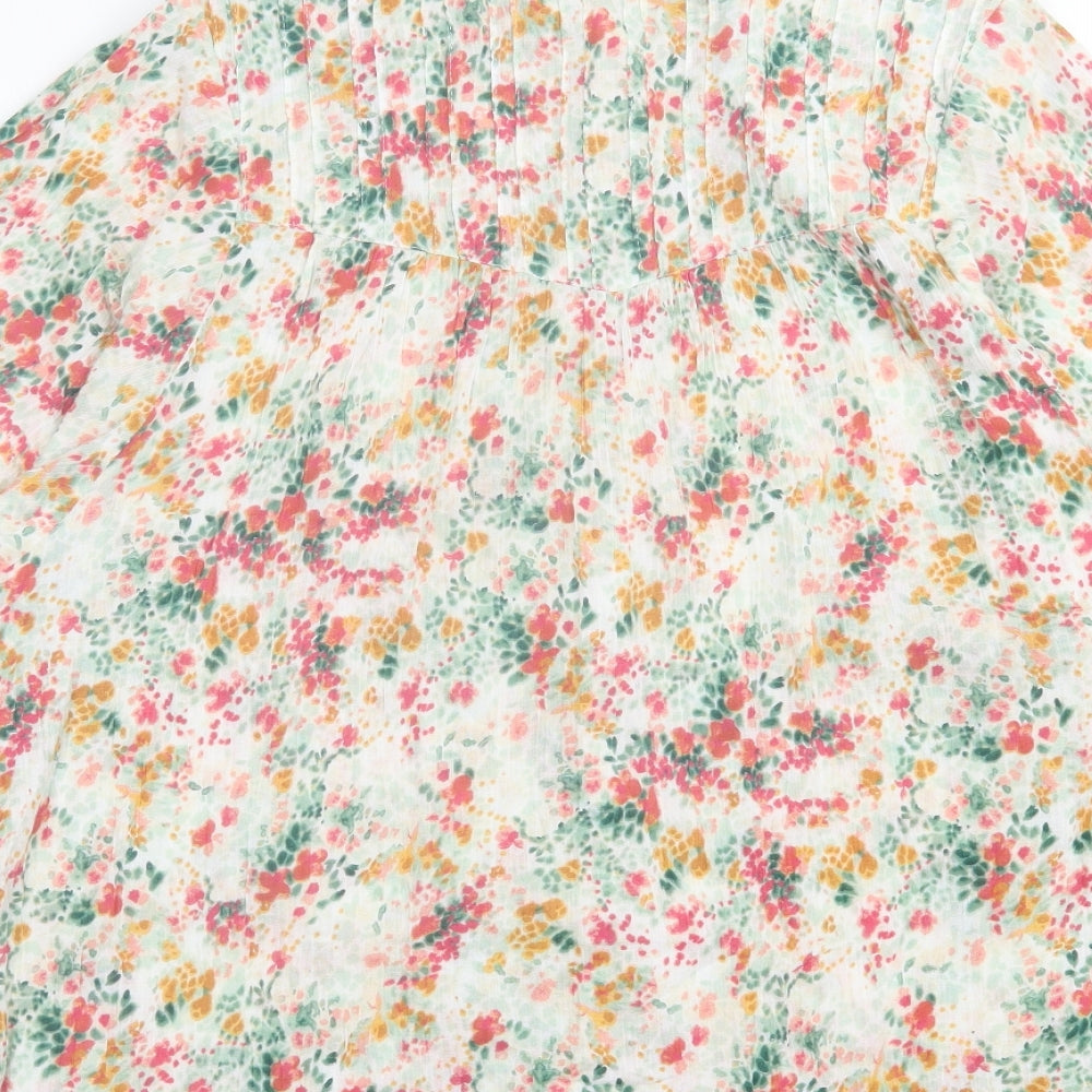 Fat Face Womens Multicoloured Floral Cotton Basic Button-Up Size S Crew Neck