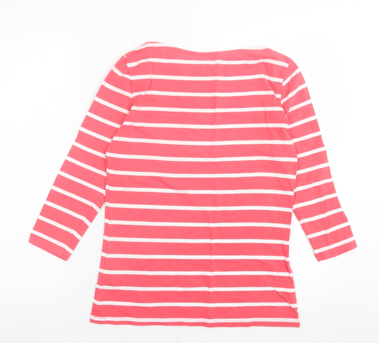 Marks and Spencer Womens Pink Striped Cotton Basic T-Shirt Size 12 Crew Neck