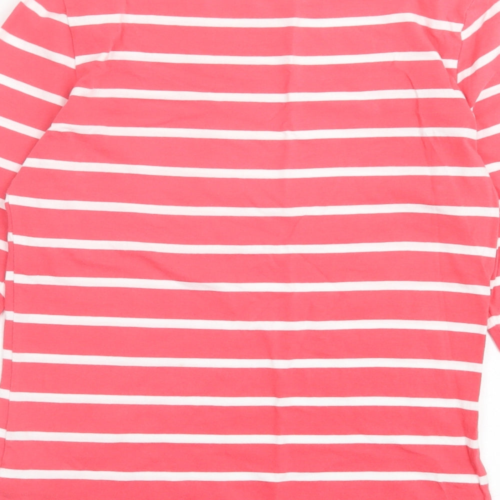 Marks and Spencer Womens Pink Striped Cotton Basic T-Shirt Size 12 Crew Neck