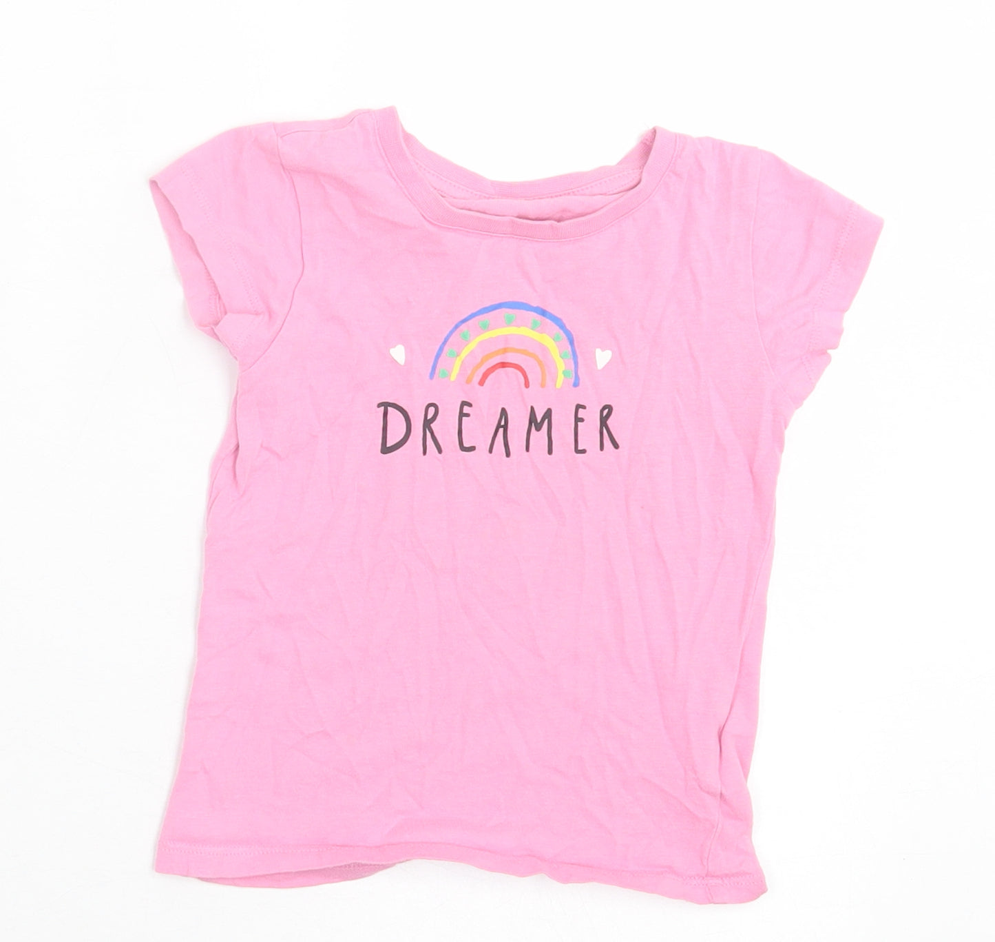 F&F Girls Pink  Cotton Basic T-Shirt Size 2-3 Years Crew Neck Pullover