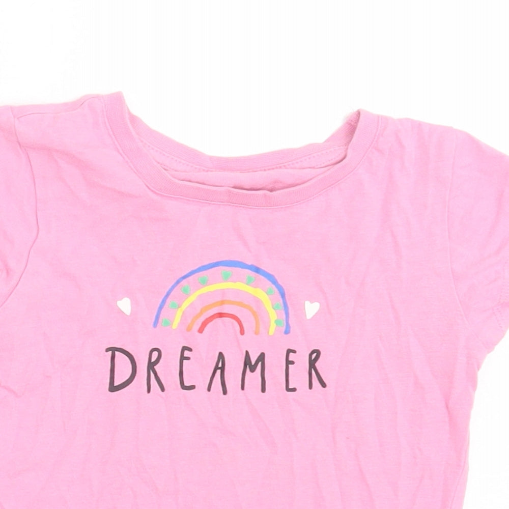 F&F Girls Pink  Cotton Basic T-Shirt Size 2-3 Years Crew Neck Pullover