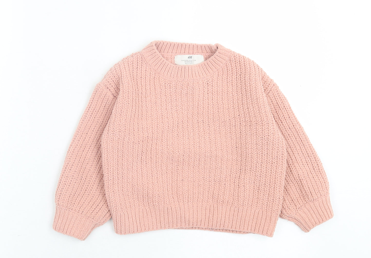 H&M Girls Pink Crew Neck  Polyester Pullover Jumper Size 2-3 Years  Pullover