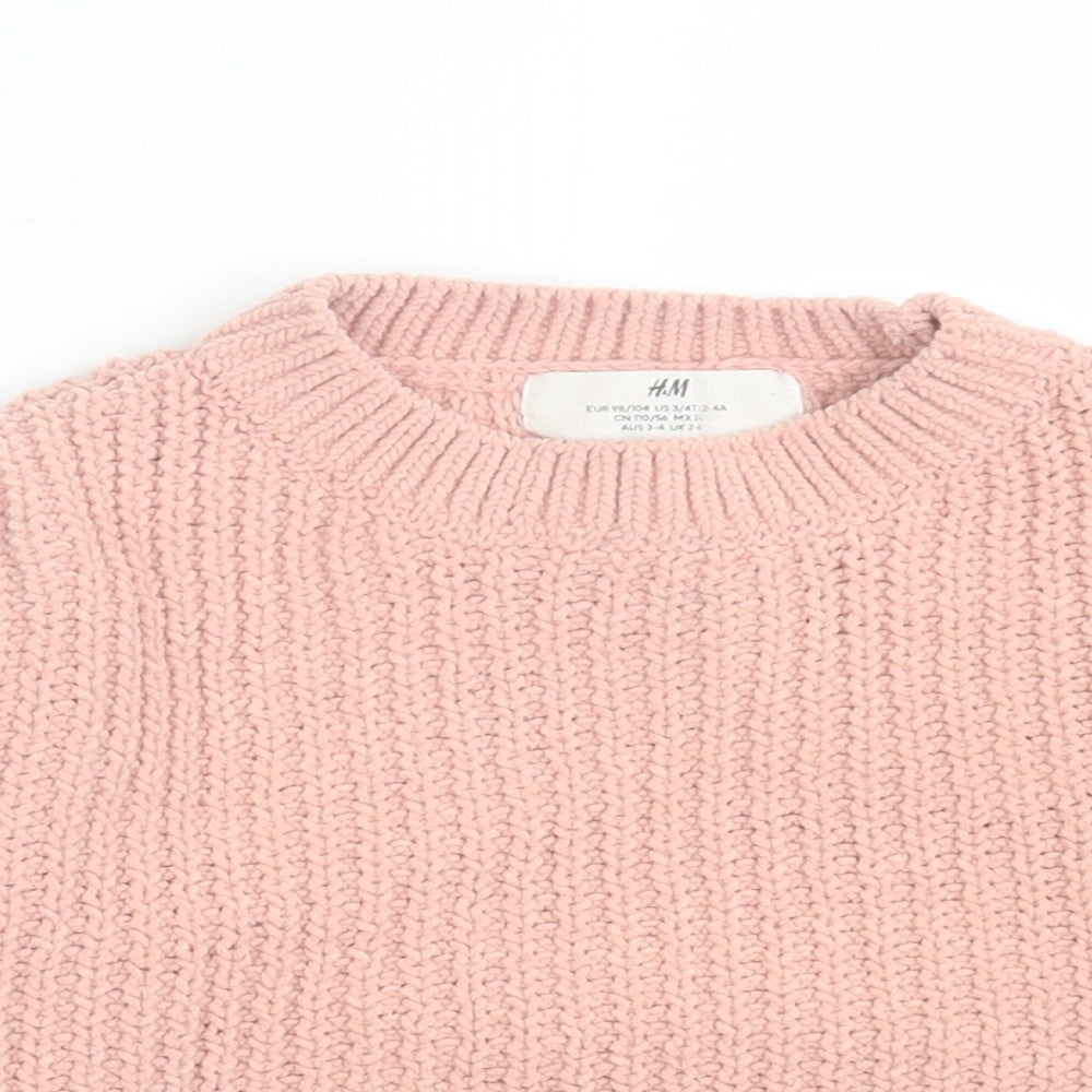 H&M Girls Pink Crew Neck  Polyester Pullover Jumper Size 2-3 Years  Pullover
