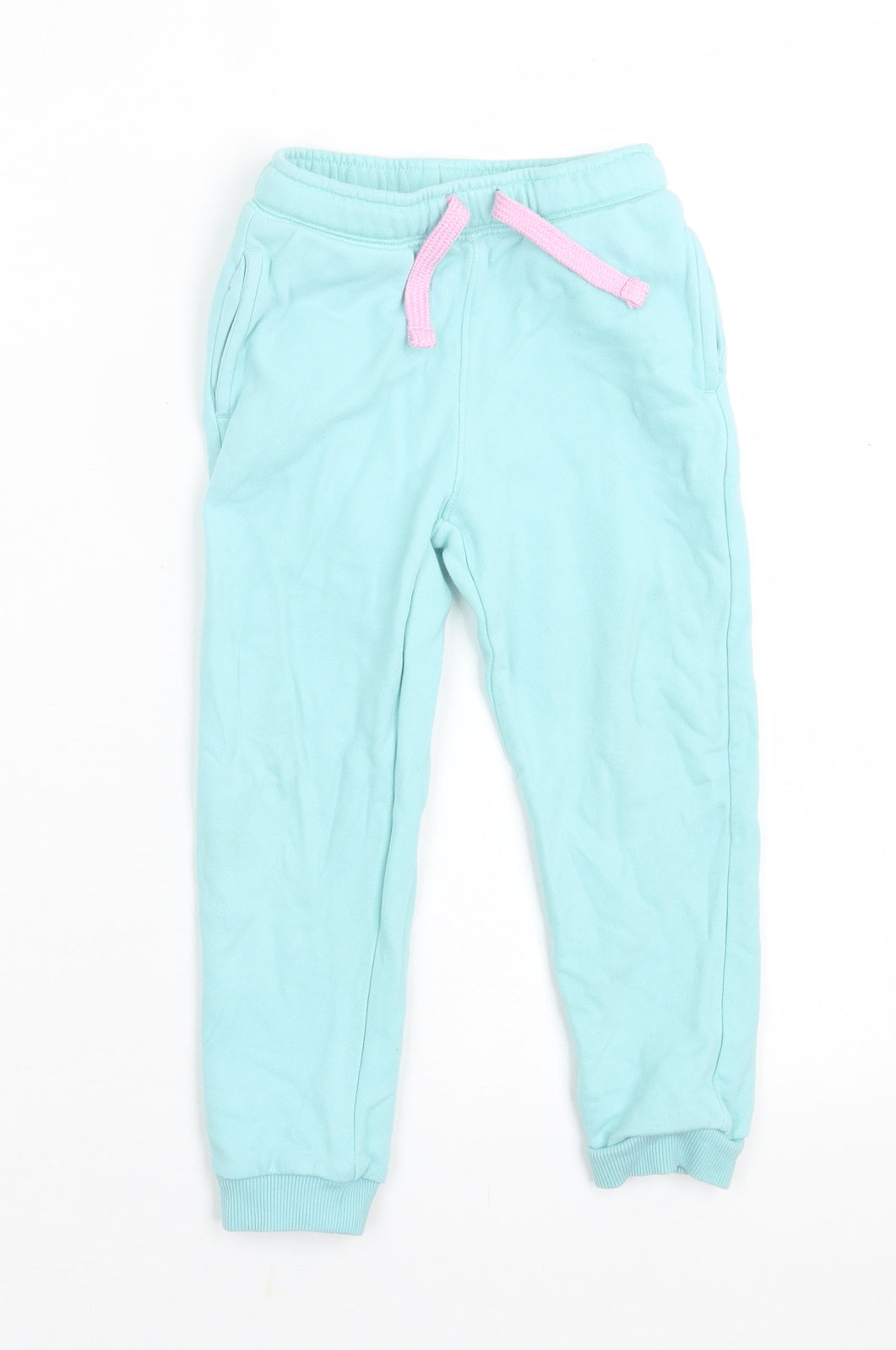 Marks and Spencer Girls Blue  Cotton Jogger Trousers Size 3-4 Years  Regular Tie
