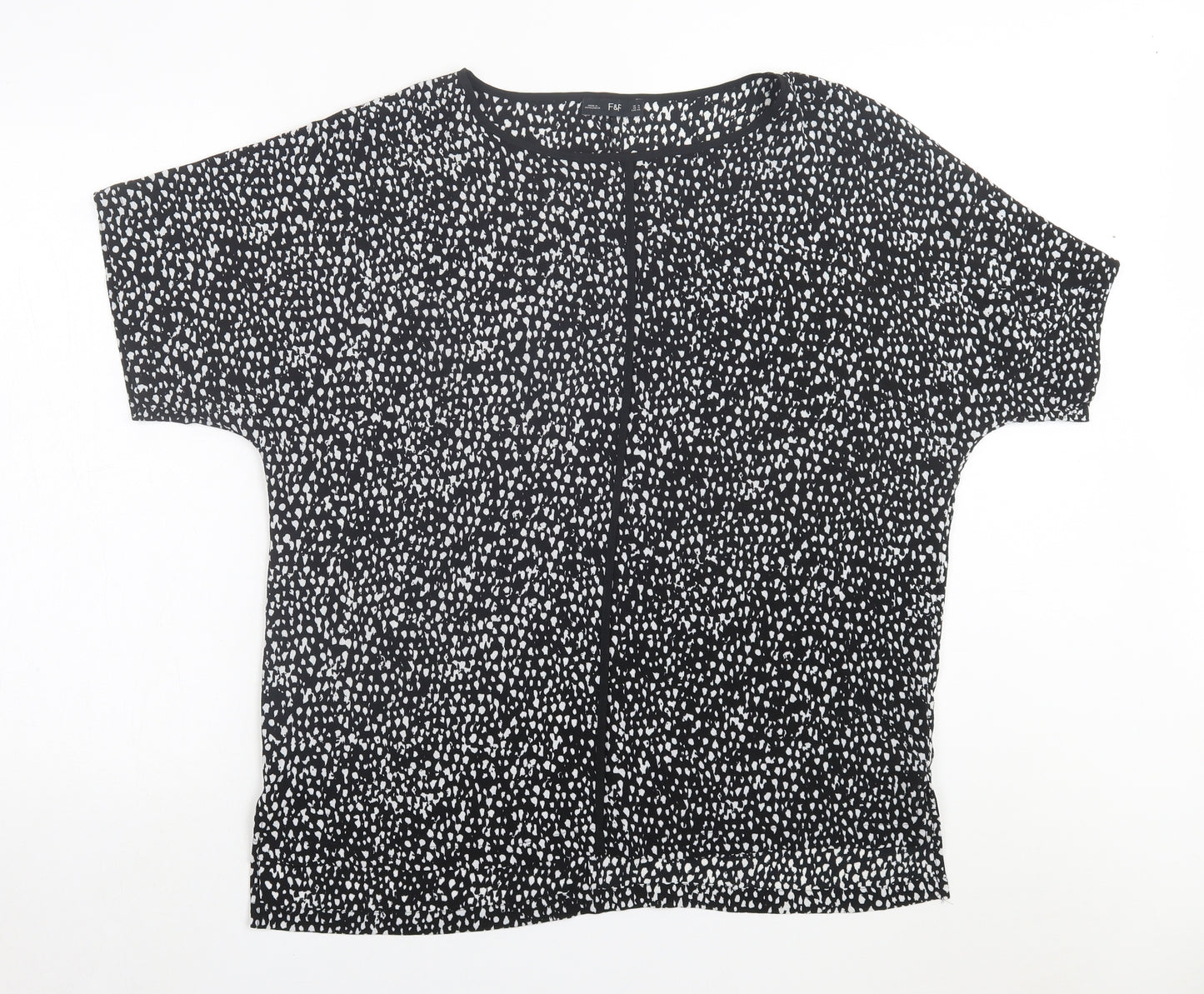 F&F Womens Black Geometric Polyester Basic T-Shirt Size 16 Crew Neck