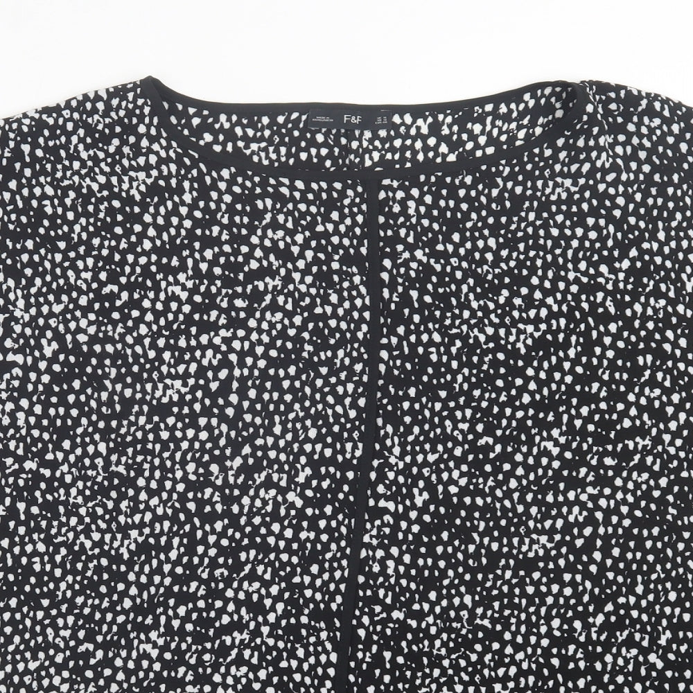 F&F Womens Black Geometric Polyester Basic T-Shirt Size 16 Crew Neck