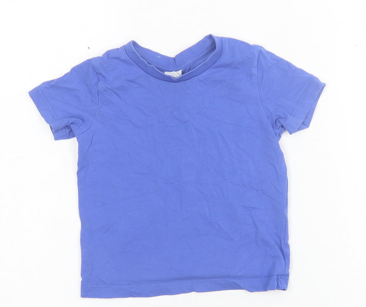Preworn Boys Blue Cotton Basic T-Shirt Size 2 Years Crew Neck Pullover