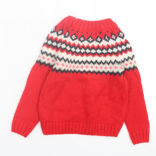 Leigh Tucker Girls Red Crew Neck Geometric Acrylic Pullover Jumper Size 3-4 Years  Pullover