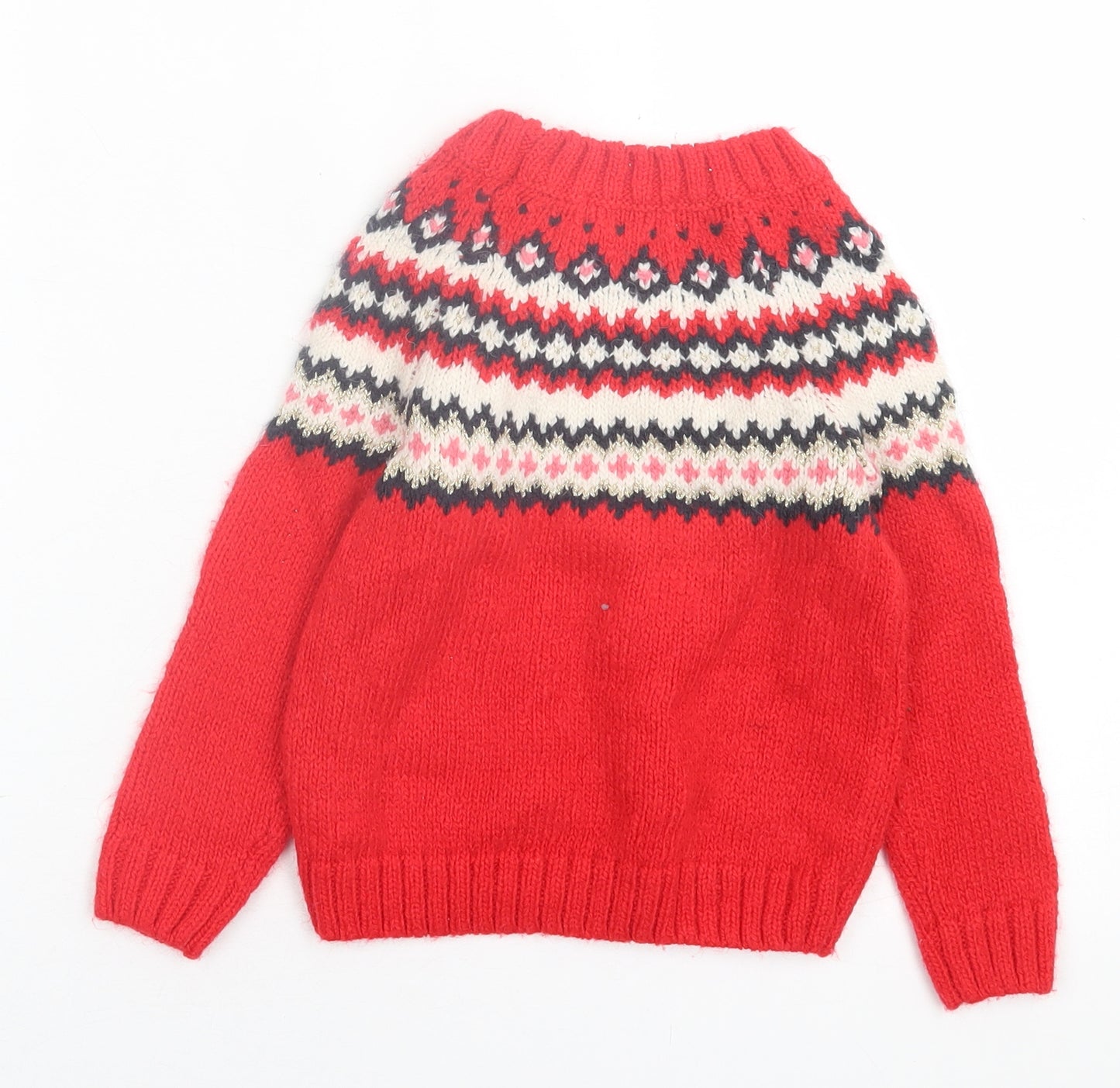 Leigh Tucker Girls Red Crew Neck Geometric Acrylic Pullover Jumper Size 3-4 Years  Pullover
