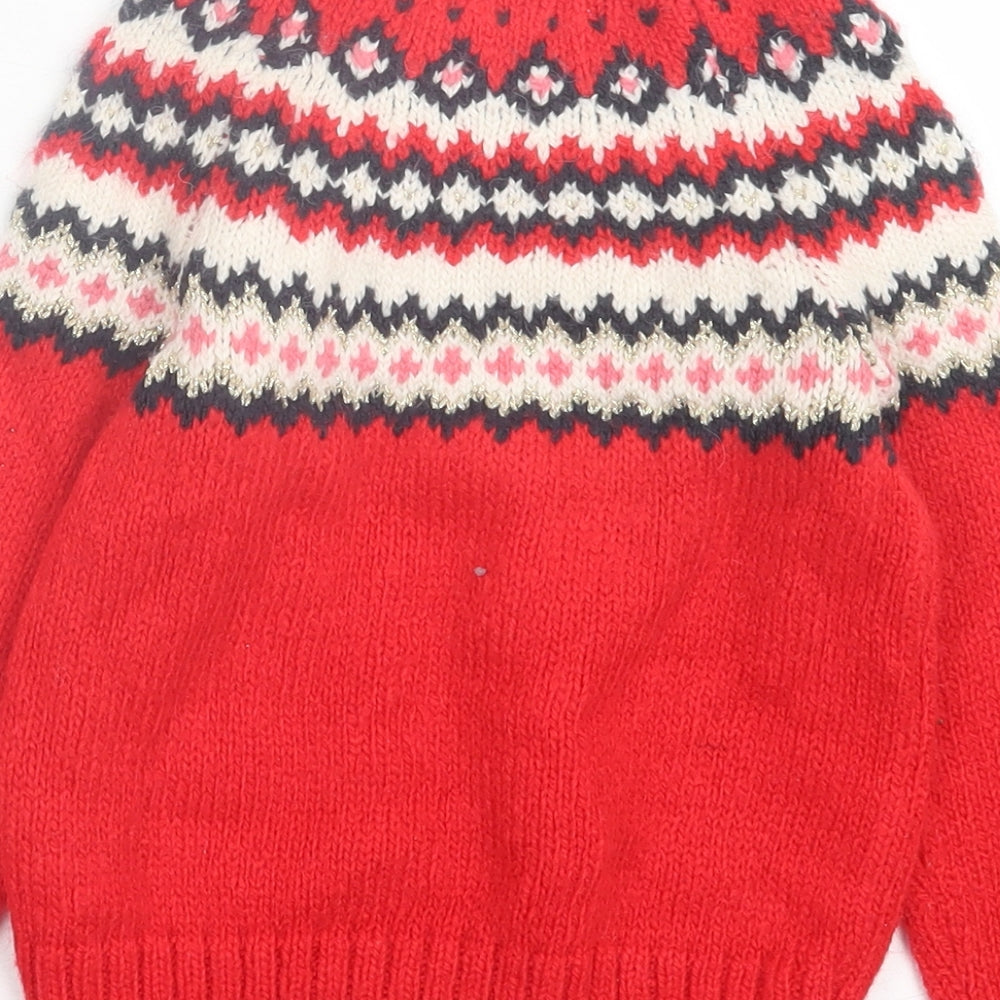 Leigh Tucker Girls Red Crew Neck Geometric Acrylic Pullover Jumper Size 3-4 Years  Pullover