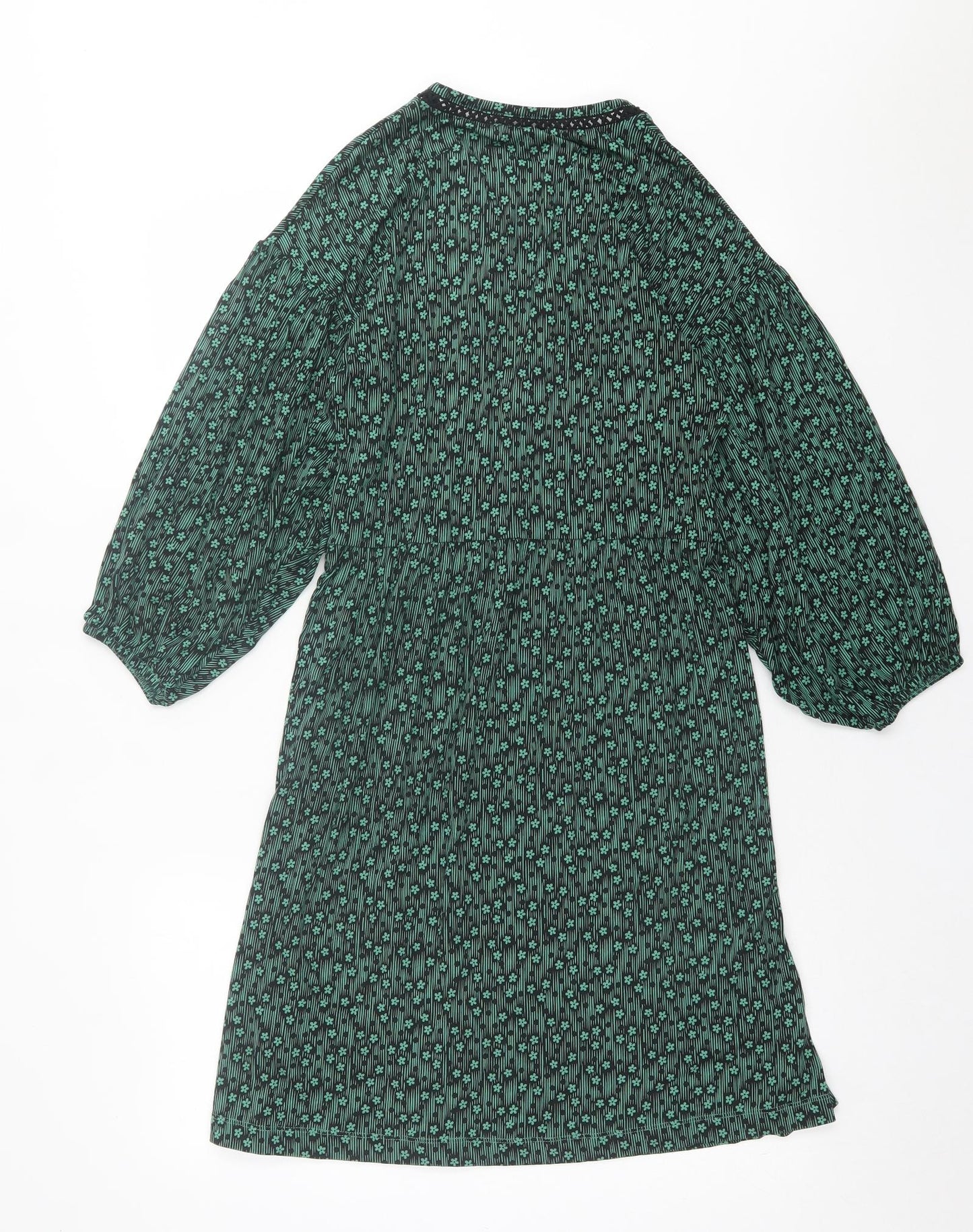 NEXT Womens Green Floral Viscose A-Line  Size 8  V-Neck Pullover