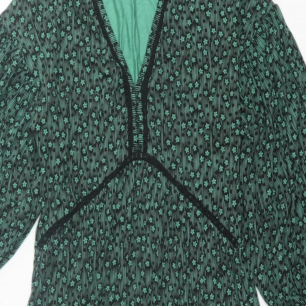 NEXT Womens Green Floral Viscose A-Line  Size 8  V-Neck Pullover