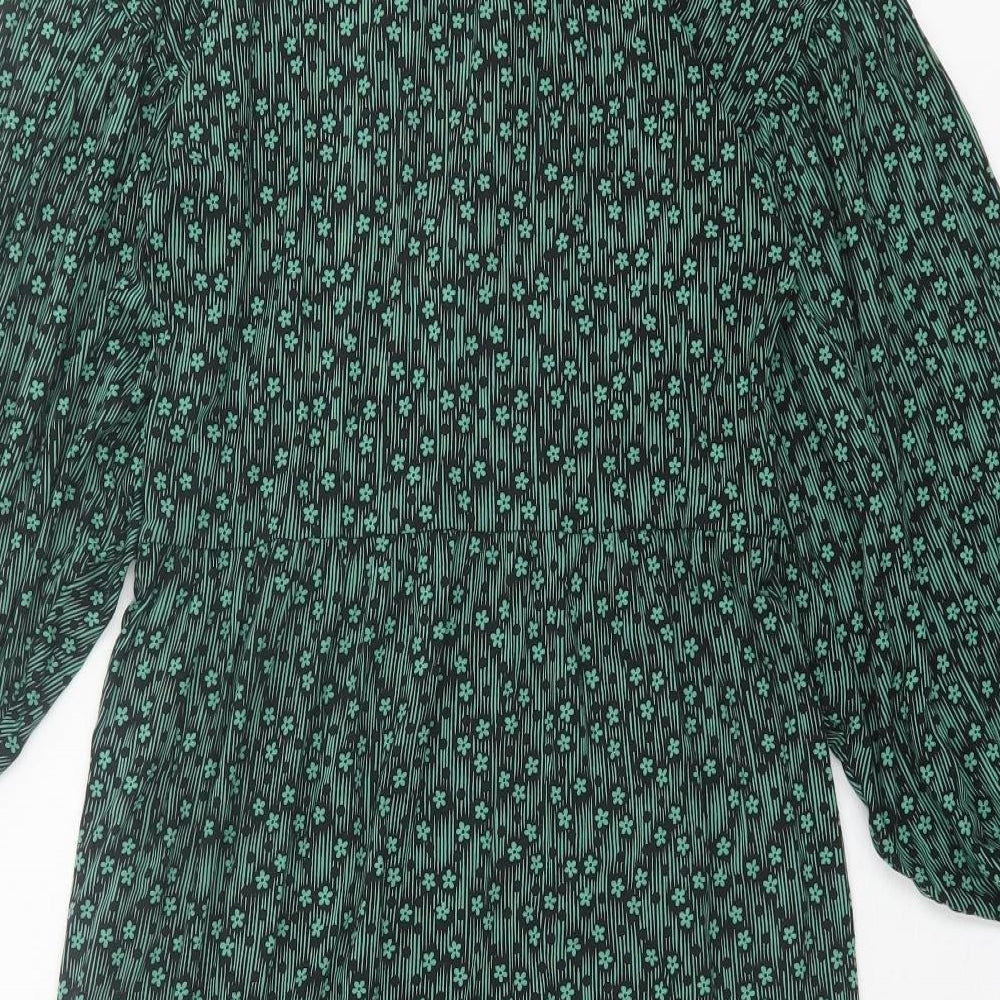 NEXT Womens Green Floral Viscose A-Line  Size 8  V-Neck Pullover