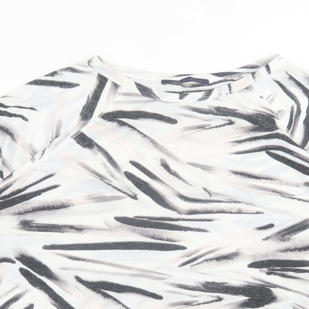 Marks and Spencer Womens White Animal Print Polyester Basic T-Shirt Size 18 Crew Neck