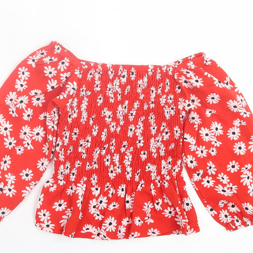 SheIn Girls Red Floral Polyester Basic Dress Shirt Size 2 Years Off the Shoulder Pullover