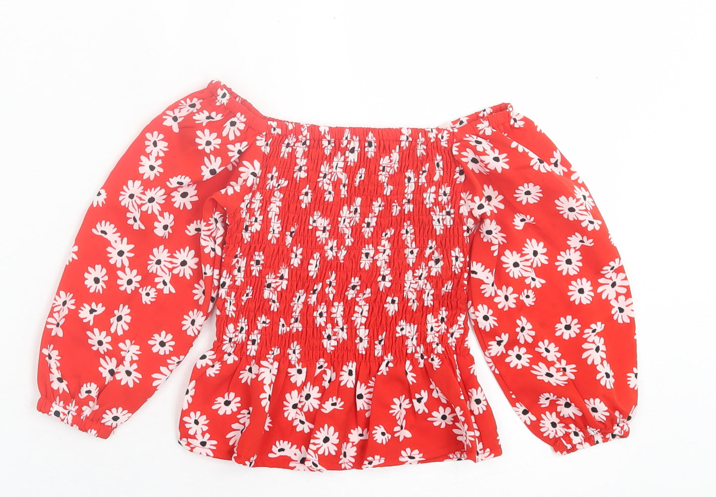 SheIn Girls Red Floral Polyester Basic Dress Shirt Size 2 Years Off the Shoulder Pullover