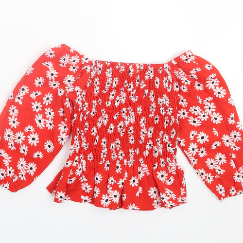 SheIn Girls Red Floral Polyester Basic Dress Shirt Size 2 Years Off the Shoulder Pullover