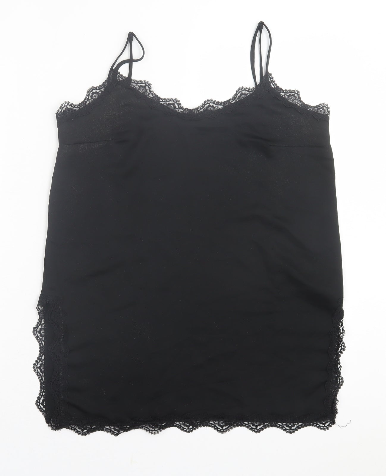 River Island Womens Black  Polyester Basic Tank Size 8 Scoop Neck - Lace Trim