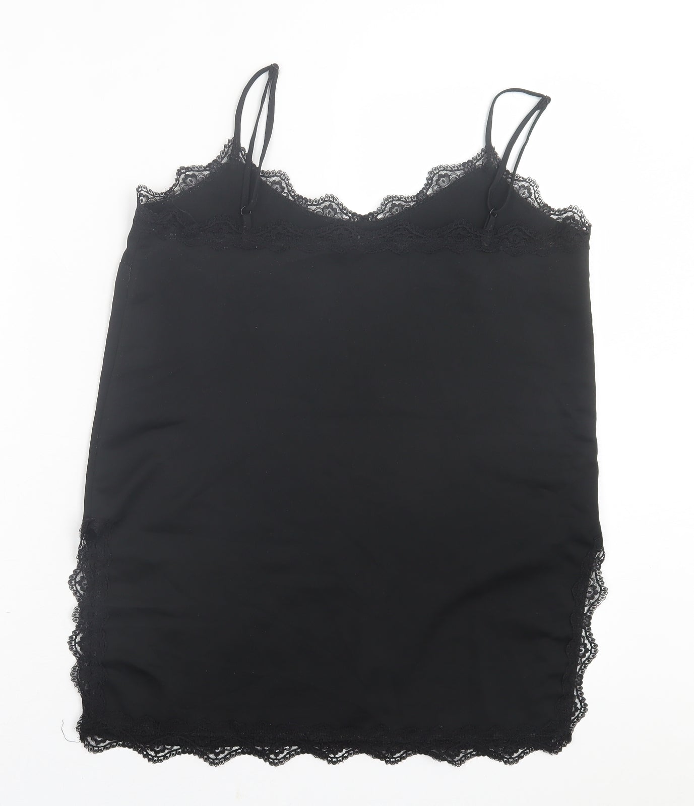 River Island Womens Black  Polyester Basic Tank Size 8 Scoop Neck - Lace Trim