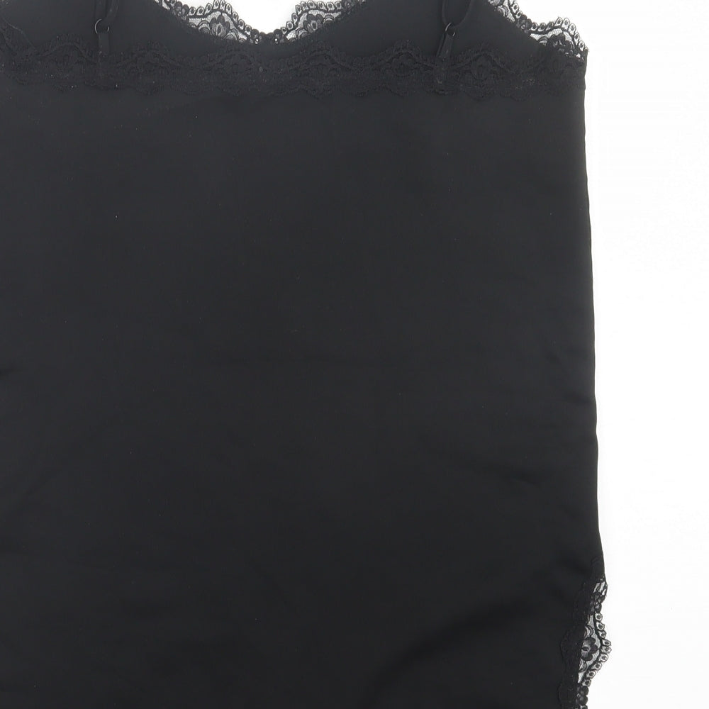 River Island Womens Black  Polyester Basic Tank Size 8 Scoop Neck - Lace Trim