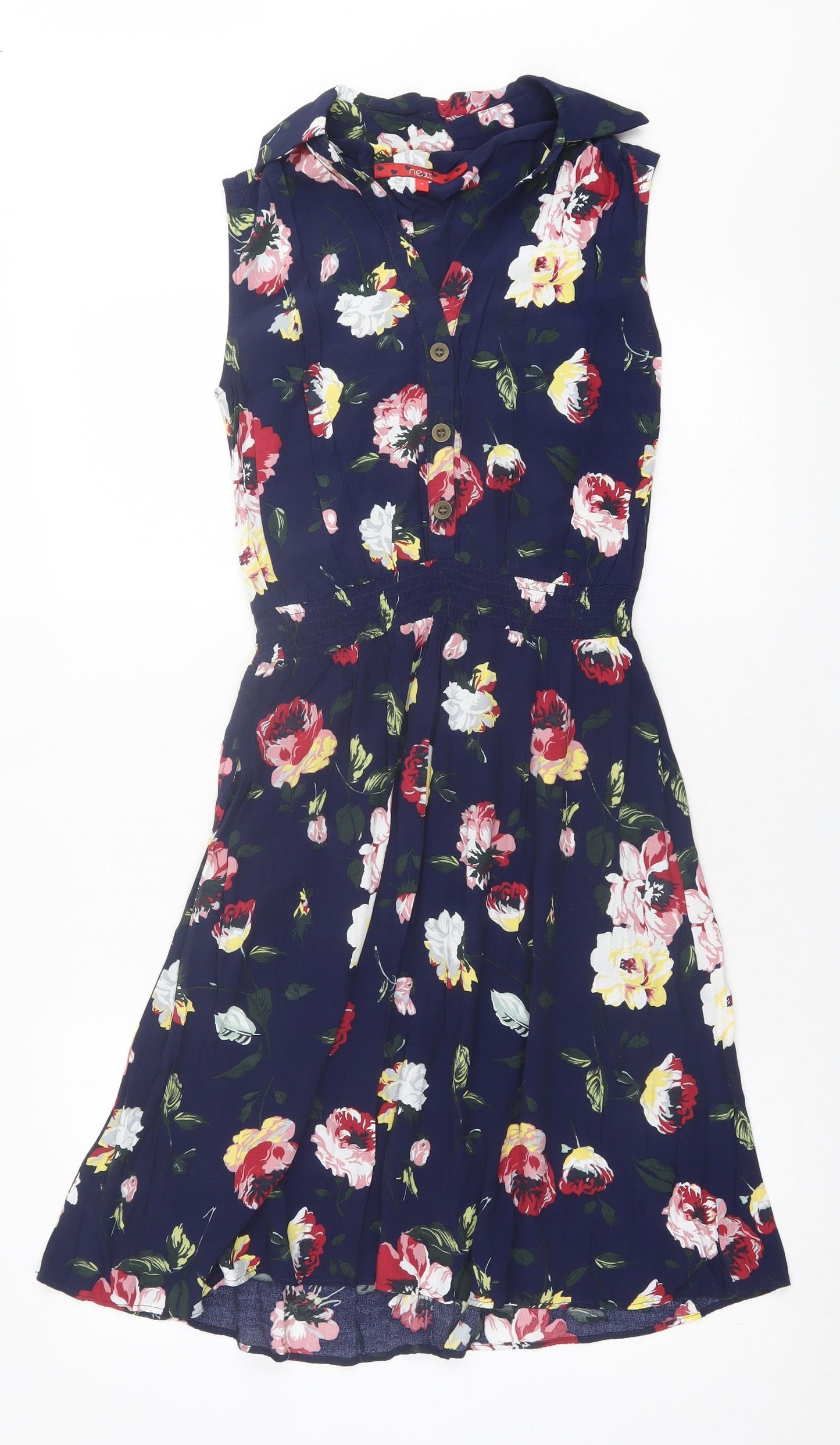 NEXT Womens Blue Floral Viscose Fit & Flare  Size 6  Collared Button