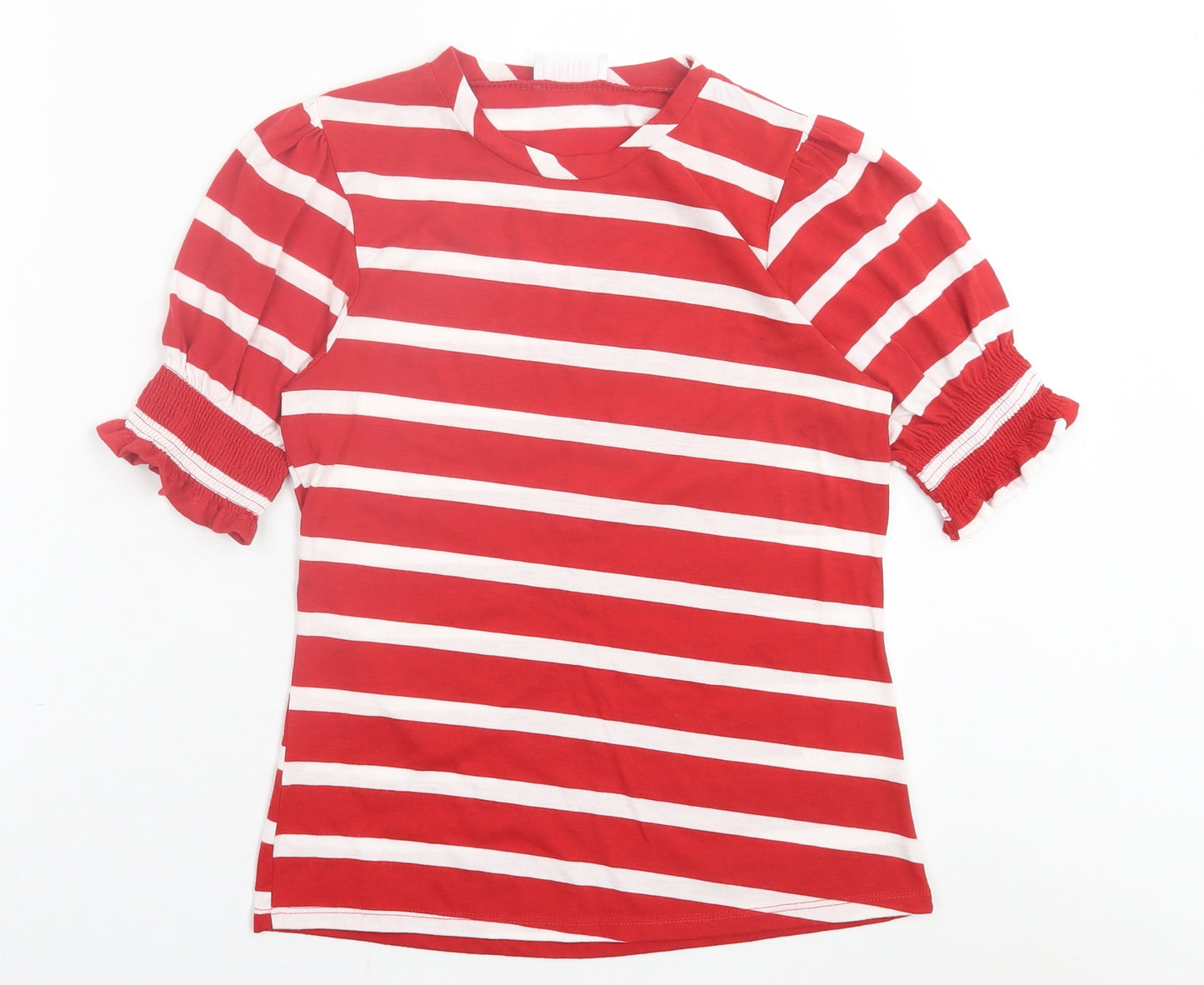 savida Womens Red Striped Polyester Basic T-Shirt Size XS Crew Neck