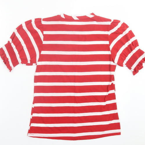 savida Womens Red Striped Polyester Basic T-Shirt Size XS Crew Neck