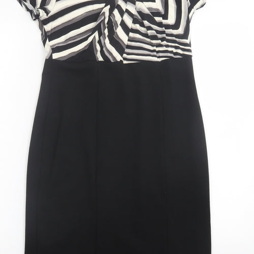 BHS Womens Black Striped Polyester A-Line  Size 12  V-Neck Pullover