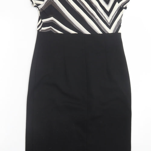 BHS Womens Black Striped Polyester A-Line  Size 12  V-Neck Pullover