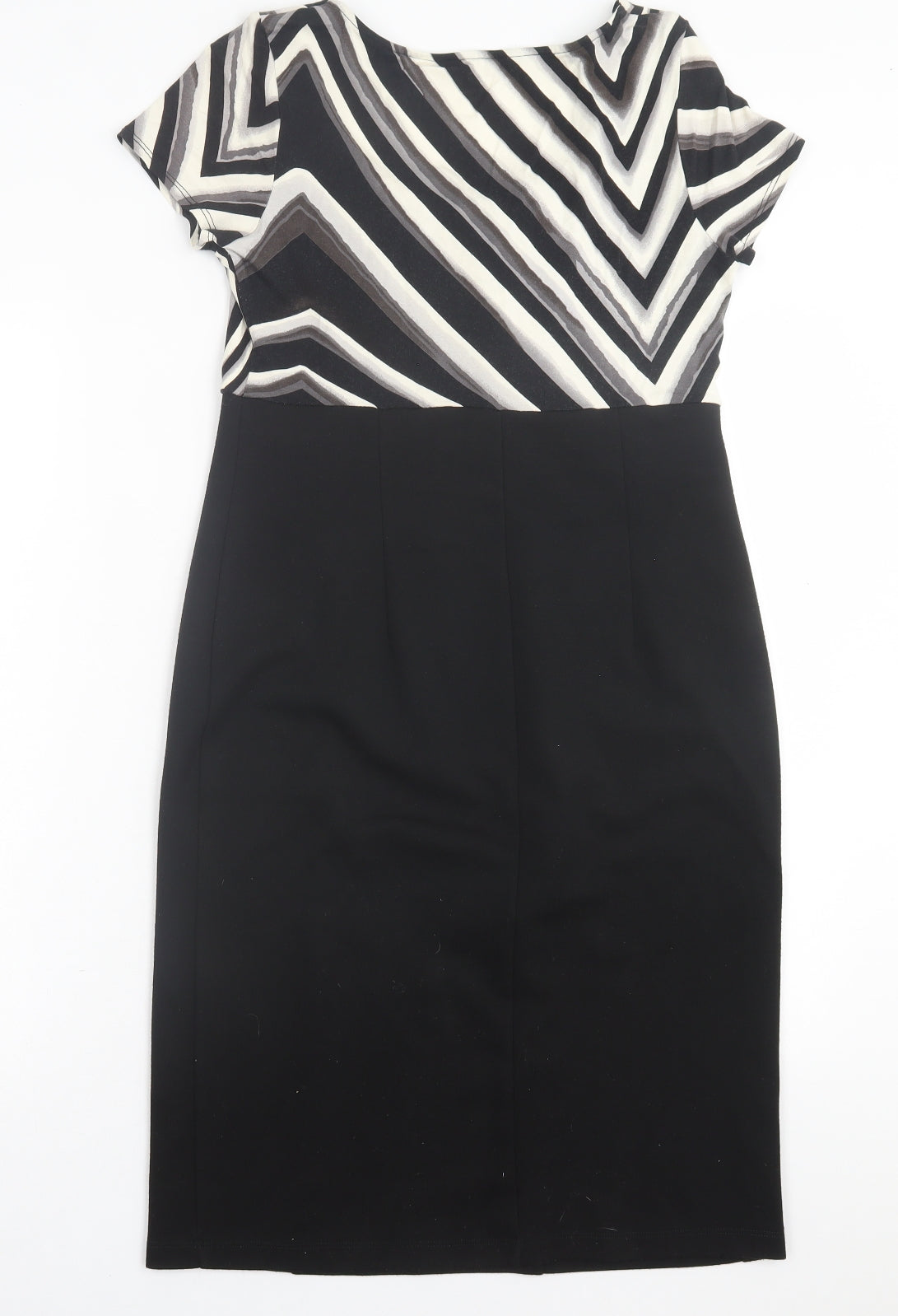 BHS Womens Black Striped Polyester A-Line  Size 12  V-Neck Pullover