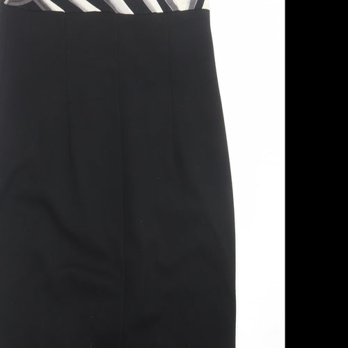 BHS Womens Black Striped Polyester A-Line  Size 12  V-Neck Pullover