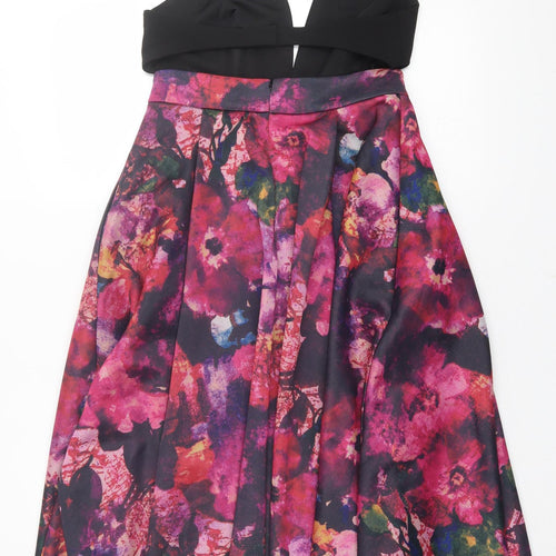 A.B.S Collection Womens Purple Floral Polyester Fit & Flare  Size S  Halter Button