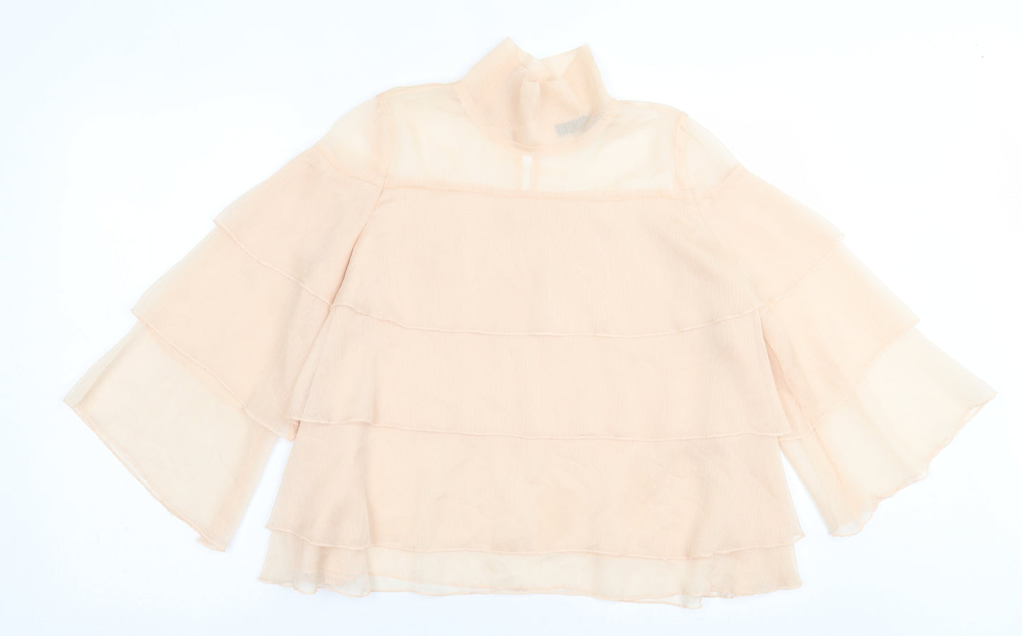 KILKY Womens Beige  Polyester Basic Blouse Size S High Neck