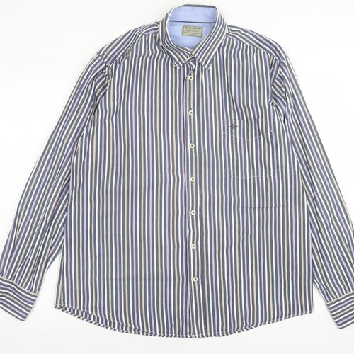 Baileys Mens Multicoloured Striped Cotton  Button-Up Size L Collared Button