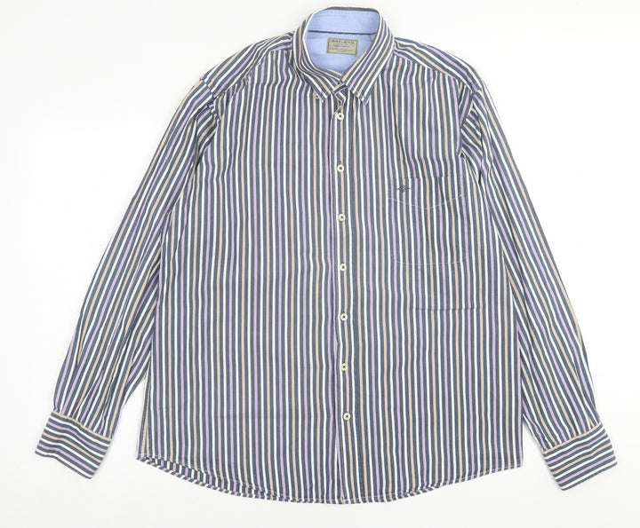 Baileys Mens Multicoloured Striped Cotton Button-Up Size L Collared Button