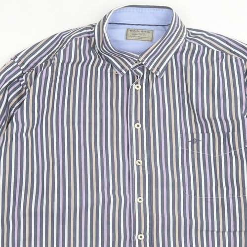Baileys Mens Multicoloured Striped Cotton  Button-Up Size L Collared Button