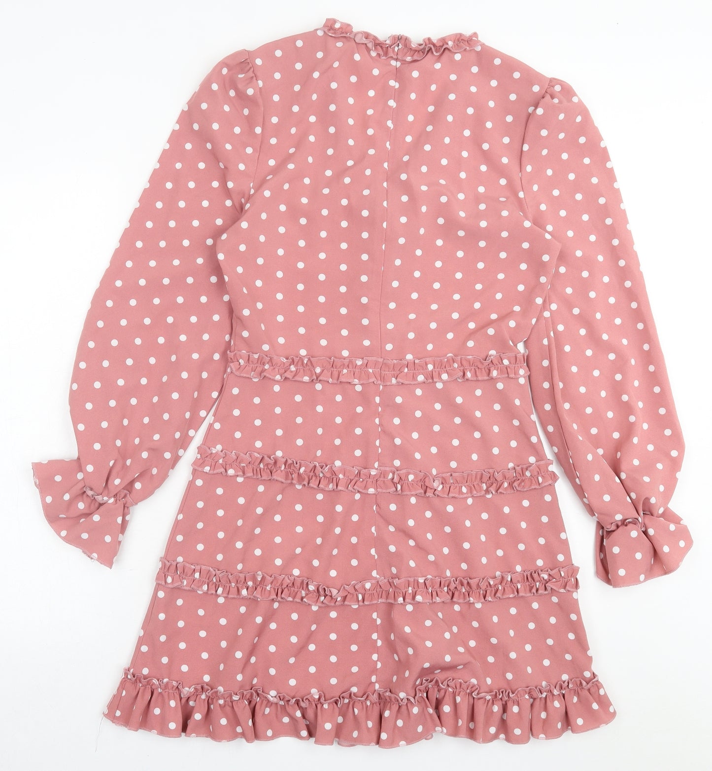 Quiz Womens Pink Polka Dot Polyester A-Line  Size 10  V-Neck Zip