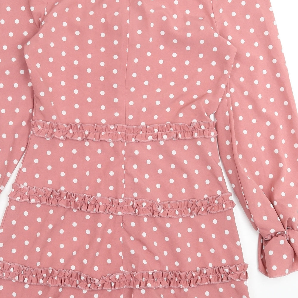 Quiz Womens Pink Polka Dot Polyester A-Line  Size 10  V-Neck Zip