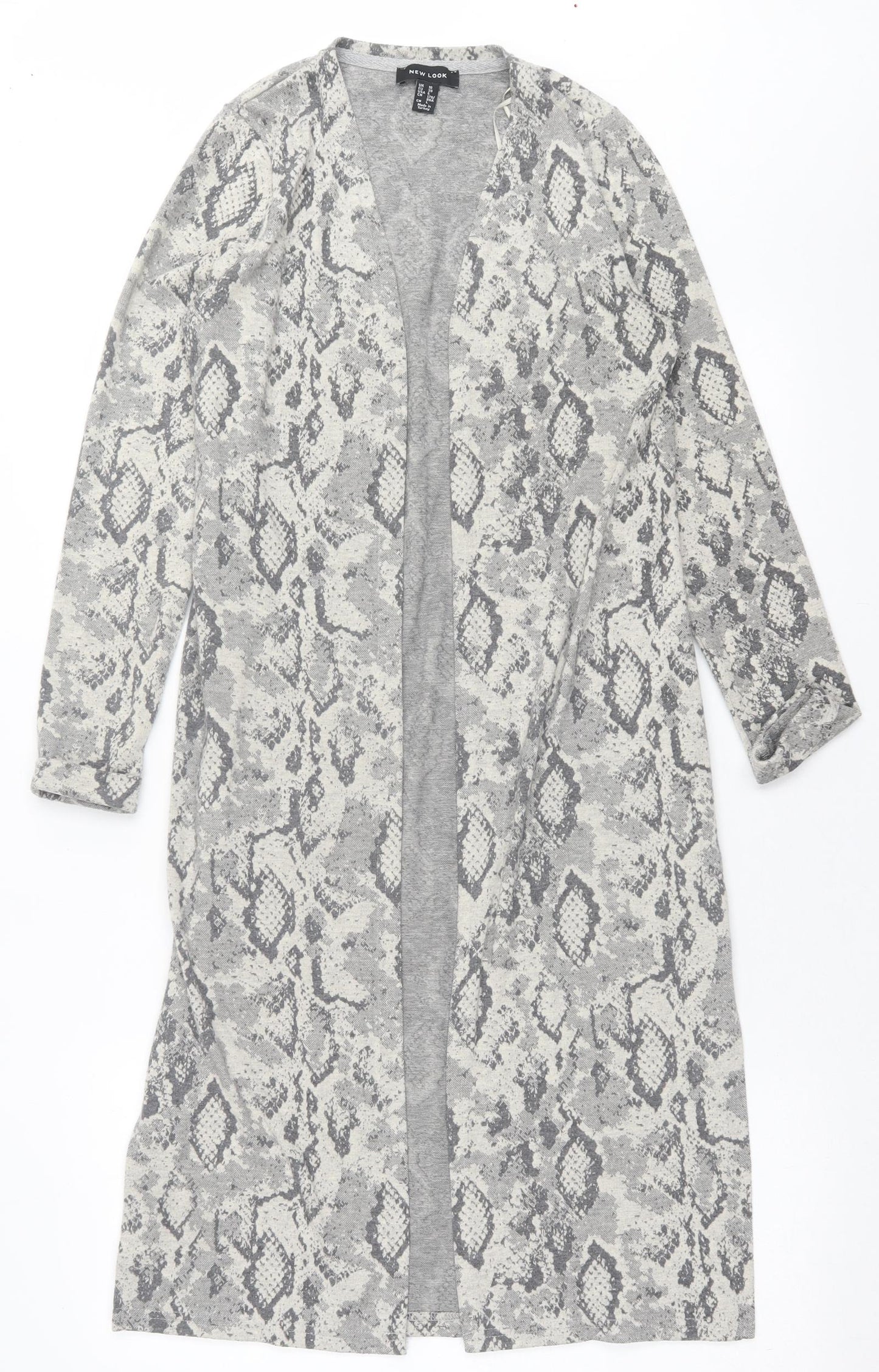New Look Womens Grey V-Neck Animal Print Polyester Cardigan Jumper Size 10
