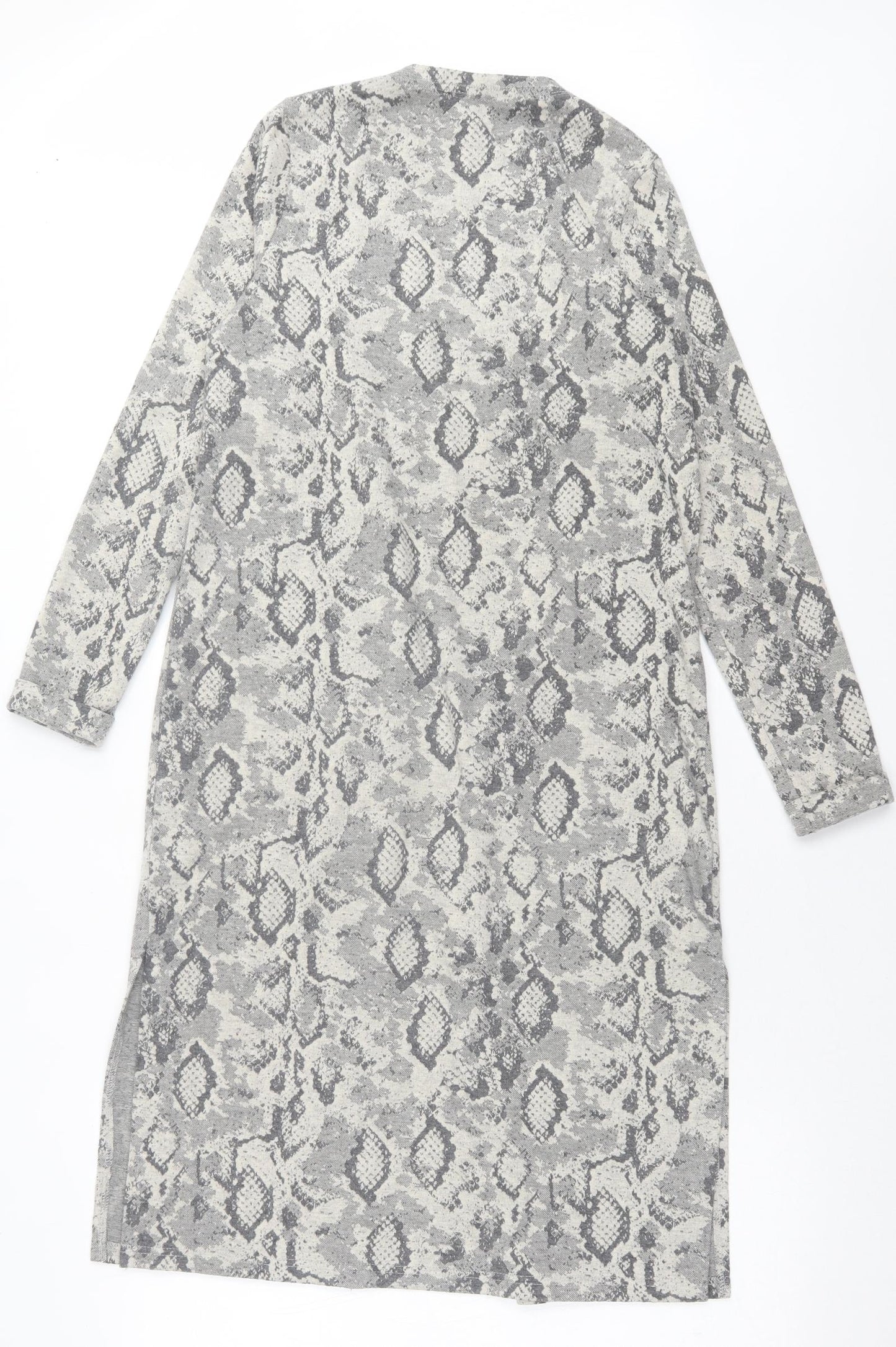 New Look Womens Grey V-Neck Animal Print Polyester Cardigan Jumper Size 10