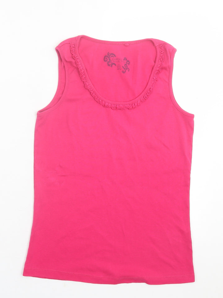 Debenhams Womens Pink Cotton Basic Tank Size 12 Scoop Neck - Lettuce Edging Neckline