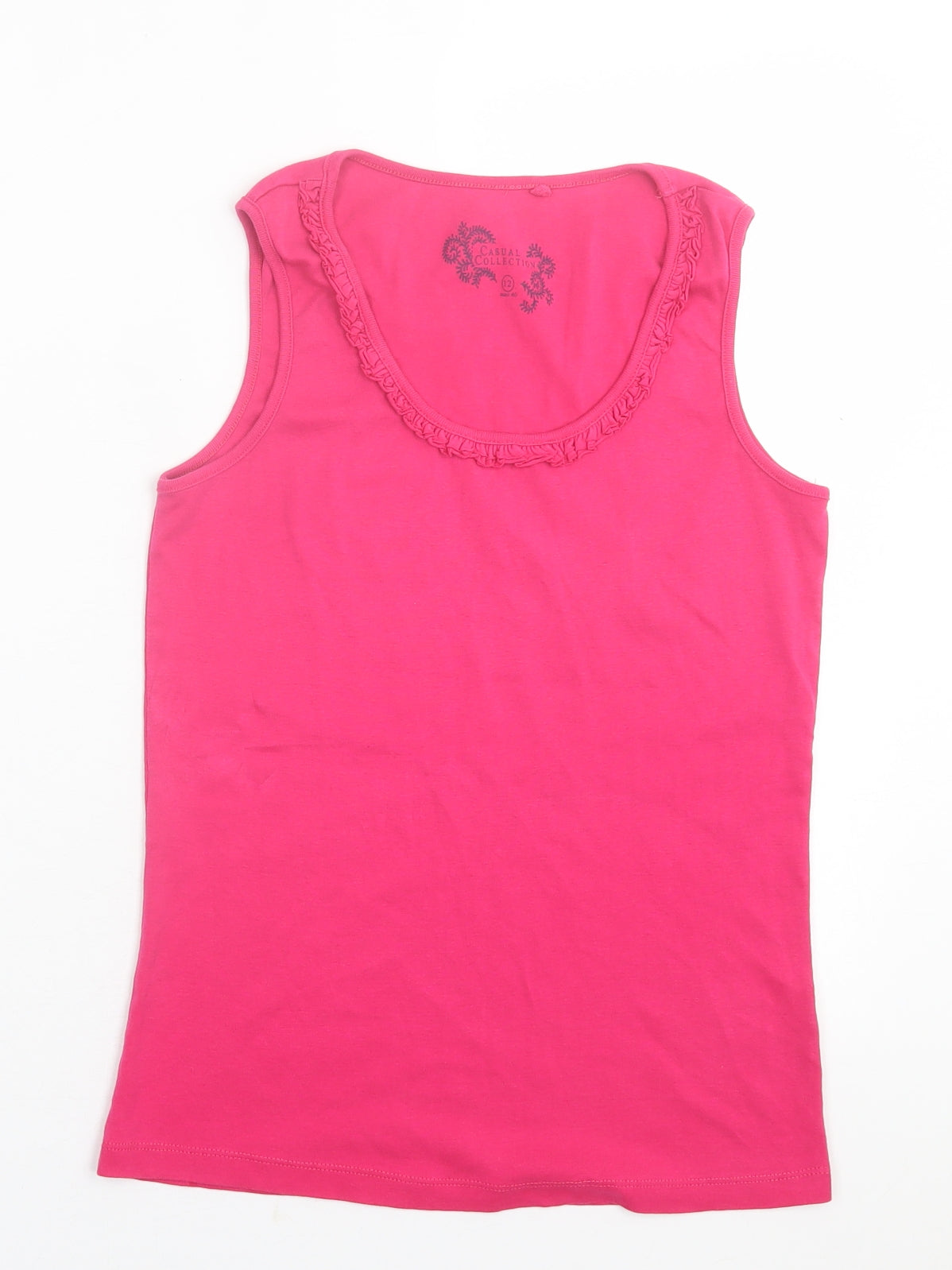 Debenhams Womens Pink  Cotton Basic Tank Size 12 Scoop Neck - Lettuce Edging Neckline
