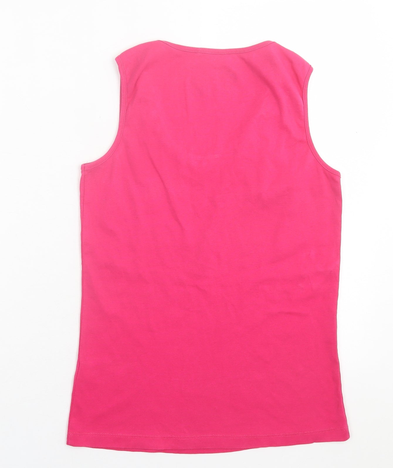 Debenhams Womens Pink  Cotton Basic Tank Size 12 Scoop Neck - Lettuce Edging Neckline